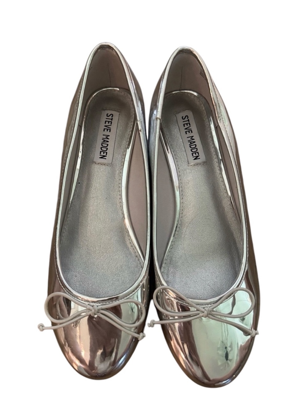 Steve Madden Cherish Silver Patent Bow Low Heel Pumps Shoes Party Size 9.5 New